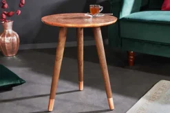 Design Beistelltisch ALCAZAR 50cm antik kupfer Metall Mangoholz Handarbeit rund