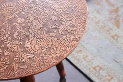 Design Beistelltisch ALCAZAR 50cm antik kupfer Metall Mangoholz Handarbeit rund