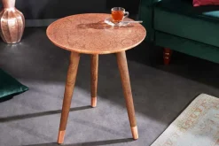 Design Beistelltisch ALCAZAR 50cm antik kupfer Metall Mangoholz Handarbeit rund