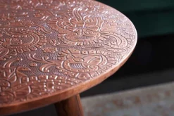 Design Beistelltisch ALCAZAR 50cm antik kupfer Metall Mangoholz Handarbeit rund
