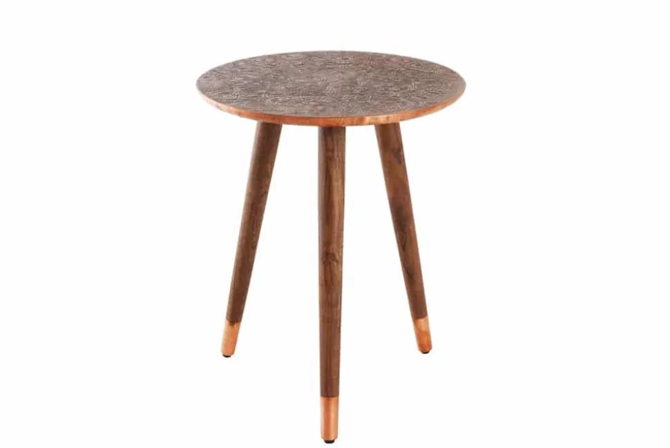 Design Beistelltisch ALCAZAR 50cm antik kupfer Metall Mangoholz Handarbeit rund