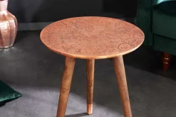 Design Beistelltisch ALCAZAR 50cm antik kupfer Metall Mangoholz Handarbeit rund