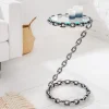 Design Beistelltisch CHAINS 35cm silber handmade Metall rund Glasplatte Kettengestell
