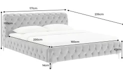 Design Bett MODERN BAROCK 160x200cm grau Samt Chesterfield Doppelbett