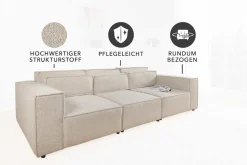 Design Big Sofa BOSSA NOVA 260cm beige Strukturstoff 3-Sitzer XXL-Couch