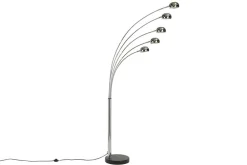 Design Bogenlampe FIVE LIGHTS 205cm chrom Stehlampe mit schwarzem Marmorfuß