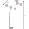 Design Bogenlampe LEVELS 205cm schwarz gold 5 neigbare Leinenschirme Stehlampe