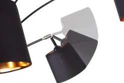 Design Bogenlampe LEVELS 205cm schwarz gold 5 neigbare Leinenschirme Stehlampe