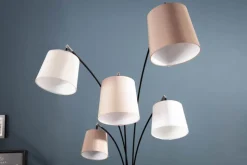Design Bogenlampe LEVELS 205cm weiß beige braun 5 Leinenschirme Stehlampe