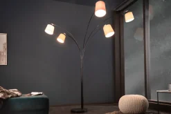 Design Bogenlampe LEVELS 205cm weiß beige braun 5 Leinenschirme Stehlampe