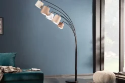 Design Bogenlampe LEVELS 205cm weiß beige braun 5 Leinenschirme Stehlampe