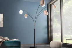 Design Bogenlampe LEVELS 205cm weiß beige braun 5 Leinenschirme Stehlampe