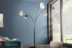 Design Bogenlampe LEVELS 205cm schwarz grau 5 Leinenschirme Stehlampe