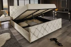 Design Boxbett ELYSIUM 180x200cm champagner beige Samt mit Stauraum und Lattenrost
