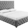 Design Boxbett PARIS 180x200cm grau Leinen Chesterfield Doppelbett
