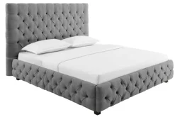 Design Boxbett PARIS 180x200cm grau Leinen Chesterfield Doppelbett
