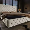Design Boxbett PARIS 180x200cm beige Leinen Chesterfield Doppelbett