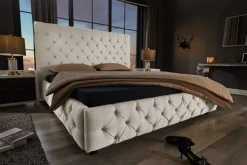 Design Boxbett PARIS 180x200cm beige Leinen Chesterfield Doppelbett