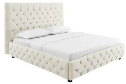 Design Boxbett PARIS 180x200cm beige Leinen Chesterfield Doppelbett