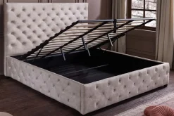 Design Boxbett PARIS 160x200cm champagner beige Samt mit Stauraum und Lattenrost