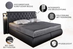 Design Boxspringbett PALAZZO 180x200cm schwarz inkl. Stauraum Matratze Topper