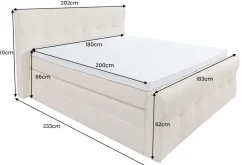 Design Boxspringbett SIGNUM 180x200cm creme Strukturstoff inkl. Stauraum Topper