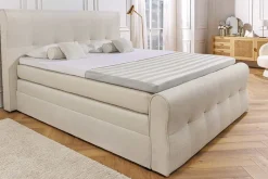 Design Boxspringbett SIGNUM 180x200cm creme Strukturstoff inkl. Stauraum Topper