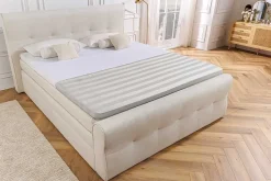 Design Boxspringbett SIGNUM 180x200cm creme Strukturstoff inkl. Stauraum Topper
