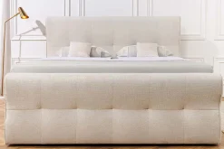Design Boxspringbett SIGNUM 180x200cm creme Strukturstoff inkl. Stauraum Topper