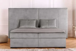 Design Boxspringbett SUITE HOTELBETT 180x200cm silber grau Samt inkl. Stauraum Topper