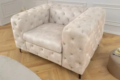 Design Chesterfield Sessel MODERN BAROCK 120cm champagner beige Samt Federkern