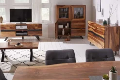 Design Couchtisch AMAZONAS 110cm braun Sheesham Massivholz Baumkante