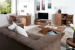 Design Couchtisch CUBUS 120cm braun Sheesham Massivholz stone finish mit Stauraum