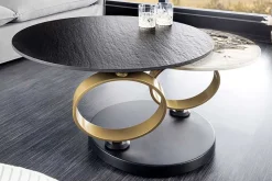 Design Couchtisch DANCING RINGS schwarz rund drehbar Pandora Keramik schwarz Metall