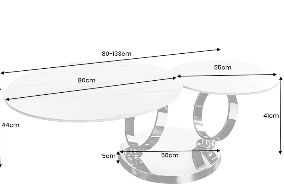 Design Couchtisch DANCING RINGS weiß rund drehbar Marmor Keramik schwarz Metall