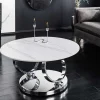 Design Couchtisch DANCING RINGS weiß rund drehbar Marmor Keramik Chrome Gestell