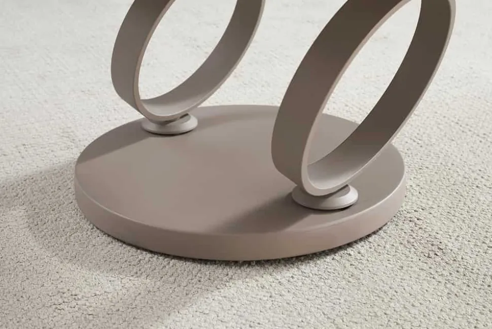 Design Couchtisch DANCING RINGS natur rund drehbar Travertin Keramik champagner greige