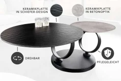 Design Couchtisch DANCING RINGS schwarz grau rund drehbar Keramik Metall