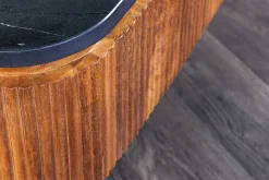 Design Couchtisch GATSBY 110cm Mangoholz massiv Marmor-Platte Retro mit Schubladen gold