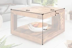 Design Couchtisch GIANT 60cm braun Sheesham Massivholz stone finish mit Ablage