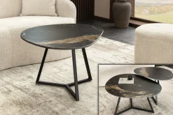 Design Couchtisch MARVELOUS 70cm schwarz gold sand AURORA ORO Keramik Metall
