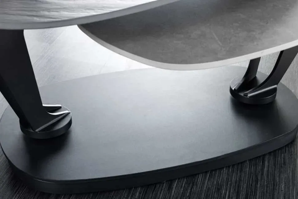 Design Couchtisch MOVEMENT schwarz grau rund drehbar Keramik Metallgestell