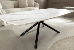 Design Couchtisch OSAKA 110cm weiß Keramik schwarz Sterngestell Metall
