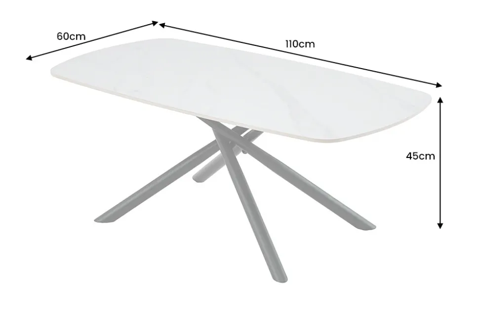 Design Couchtisch OSAKA 110cm weiß Keramik schwarz Sterngestell Metall
