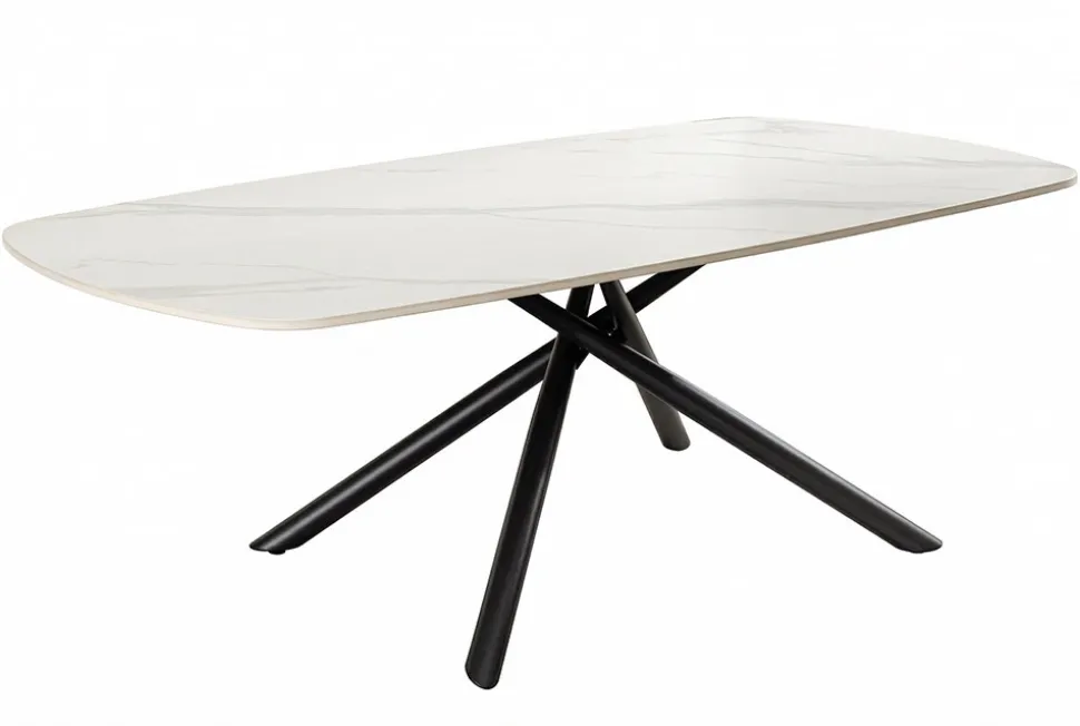 Design Couchtisch OSAKA 110cm weiß Keramik schwarz Sterngestell Metall