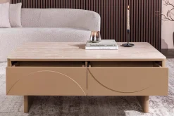 Design Couchtisch SAVOY 120cm grau beige greige Keramik Travertin mit Schublade
