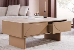 Design Couchtisch SAVOY 120cm grau beige greige Keramik Travertin mit Schublade