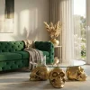Design Couchtisch SKULL XXL 90cm gold rund Glasplatte Metall Totenkopf handmade