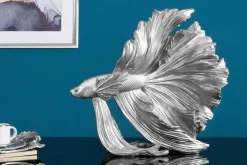 Design Deko Figur Kampffisch CROWNTAIL 35cm silber Betta Fisch Skulptur