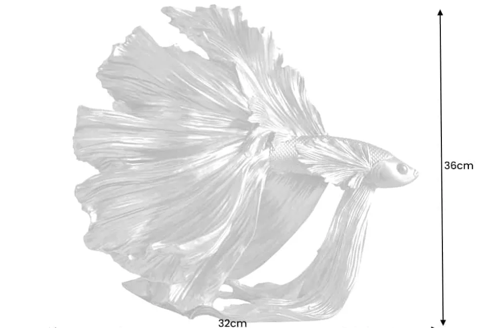 Design Deko Figur Kampffisch CROWNTAIL 35cm silber Betta Fisch Skulptur
